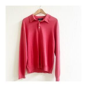 Brooks Brothers Polo Sweater Men's Medium Salmon Long Sleeve Lightweight Preppy